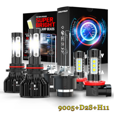 For Acura TL 2009-2014 -6PCS Front LED HID Headlights Hi/Lo DRL Fog Light Bulbs