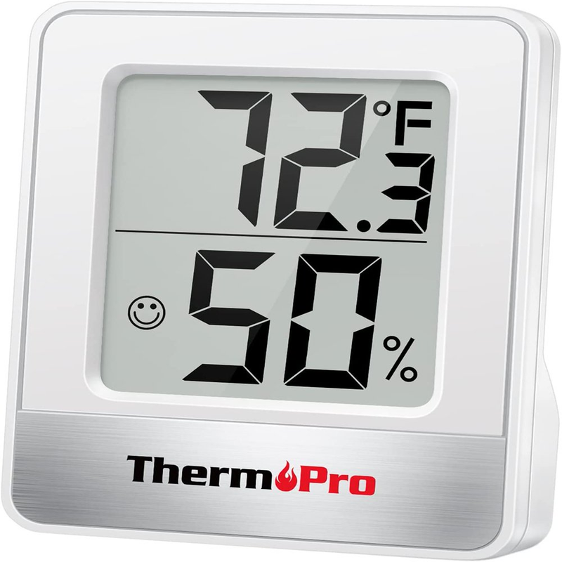 Compact Indoor Hygrometer Thermometer w/ Tabletop, Wall & Magnet Mount (White)