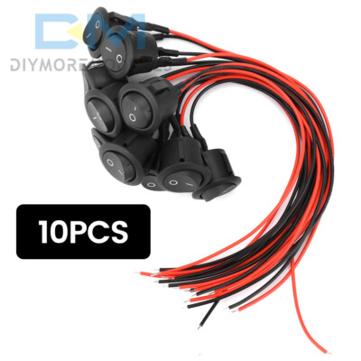 10PCS Boat Switch 12V ON/OFF Round Toggle Switch  with Wire 2 Pins for Car Boat