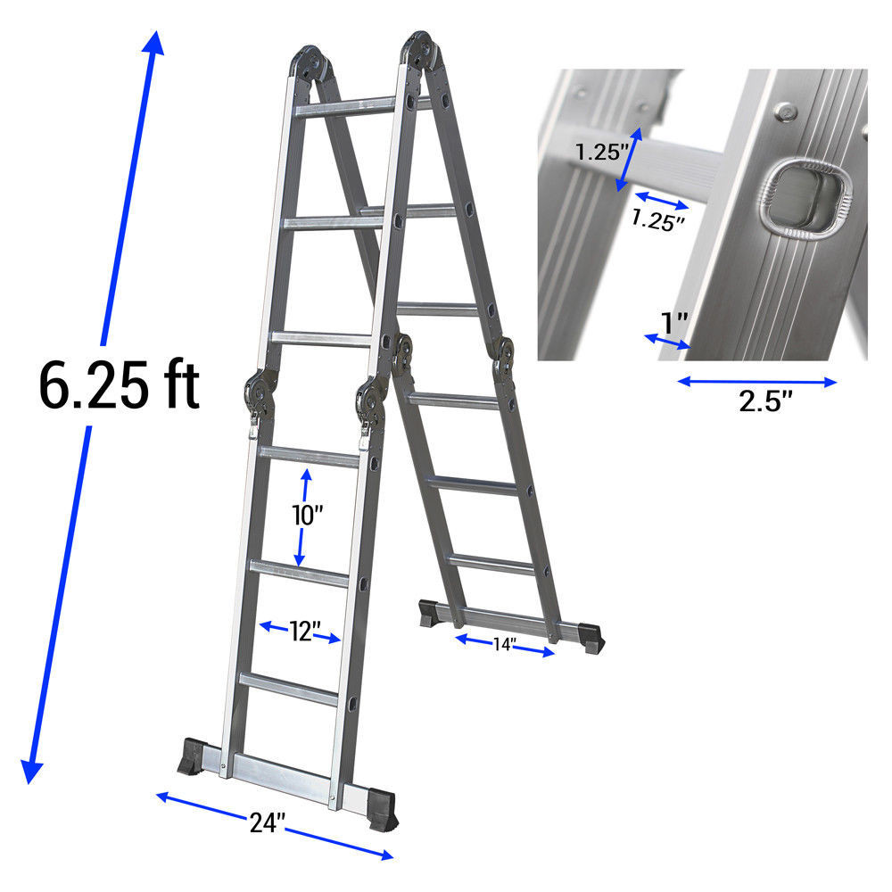 12.5FT EN131 330LB Multi Purpose Step Platform Aluminum Folding Scaffold Ladder
