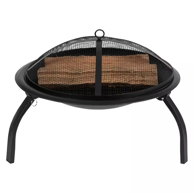 Fire Pit Outdoor Wood Burning Folding Portable Iron Mesh Spark Screen Poker Camp