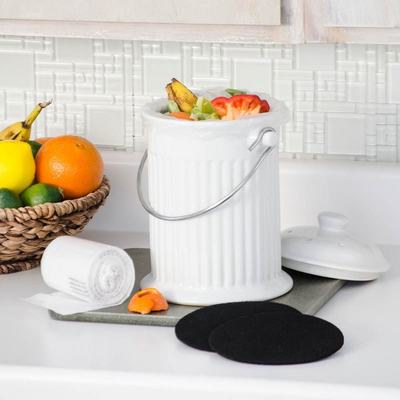 Ceramic Compost Crock 1 Gallon Countertop Compost Bin With Filter