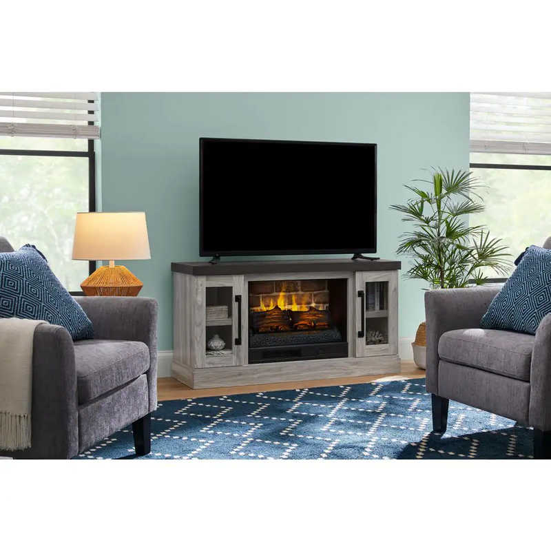Ing Electric Fireplace Tv Stand In Medium Gray Ash Charcoal 