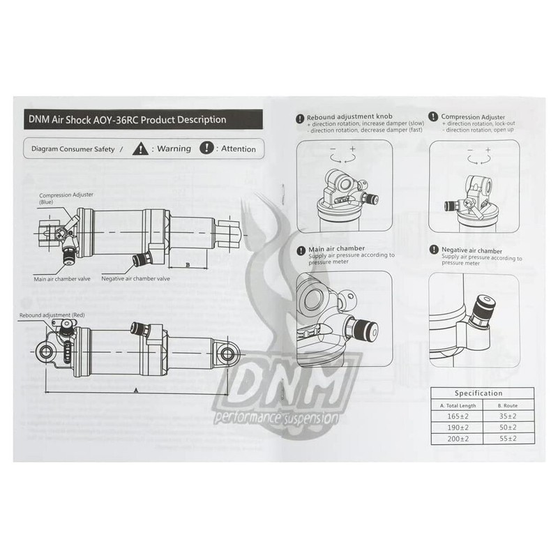 DNM AOY-36RC 190x50mm 4-system MTB Air Rear Shock With Lockout, Gold