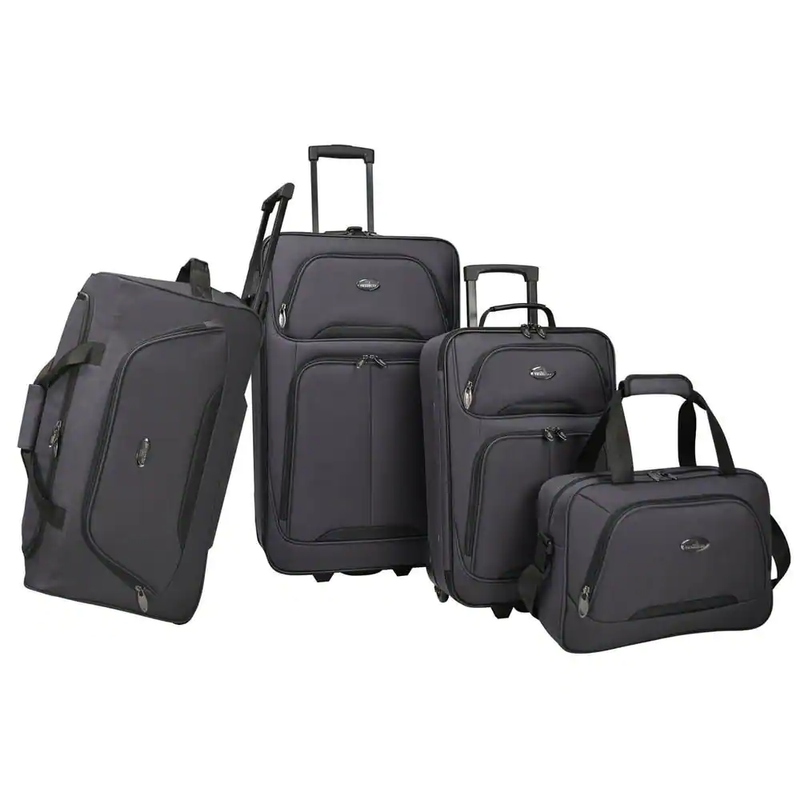 4-Piece Soft Side Luggage Set, Expandable, Push Button Locking Wheels