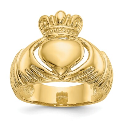 Pre-owned Superdealsforeverything Real 14kt Yellow Gold Polished Domed Claddagh Ring S:8