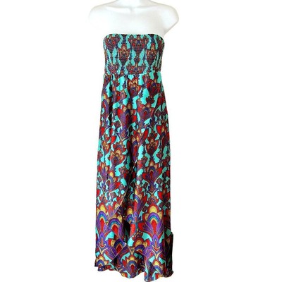 Nicole Miller Strapless Maxi Wrap Dress Paisley Floral 8 Purple Blue