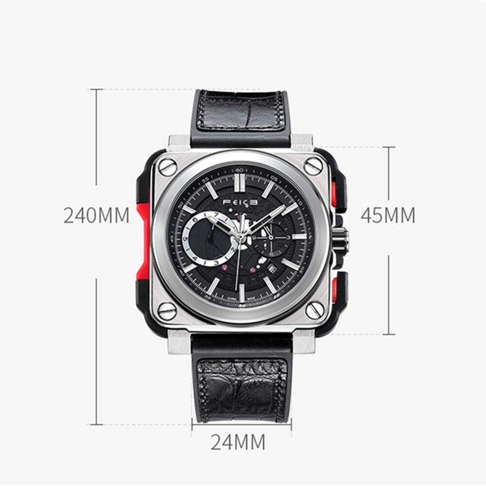 Pre-owned Feice Men's Mechanical Automatic Watch Square 100m Waterproof Sapphire Glass Luminous