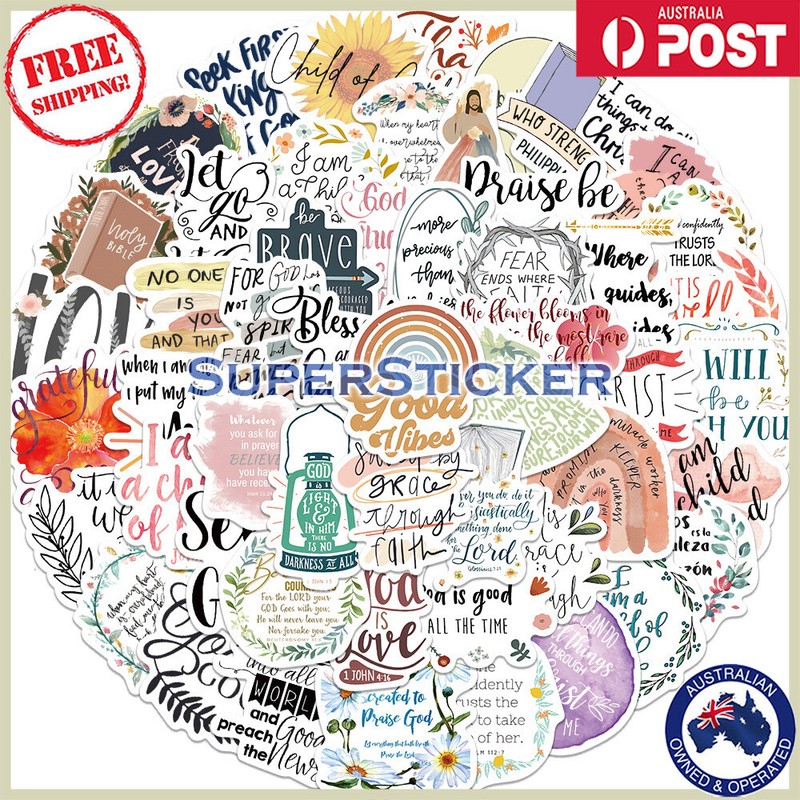 52pcs Classic Jesus Phrases Christian Religious Bible God Faith Sayings Stickers