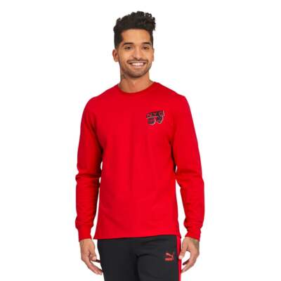 

Puma Nyc Crew Neck Футболка с длинным рукавом Мужские красные спортивные повседневные топы 586433-11, Красный, Puma Nyc Crew Neck Long Sleeve T-Shirt