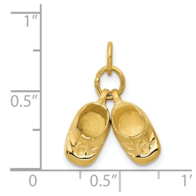 Pre-owned Skyjewelers Real 14kt Yellow Gold 3d Moveable Polished Baby Shoes Charm