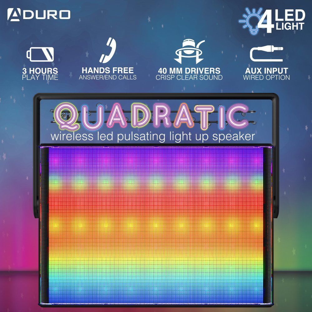 Aduro LED Bluetooth Speaker w/Pulsating Lights, Wireless Multi-Color Quadratic