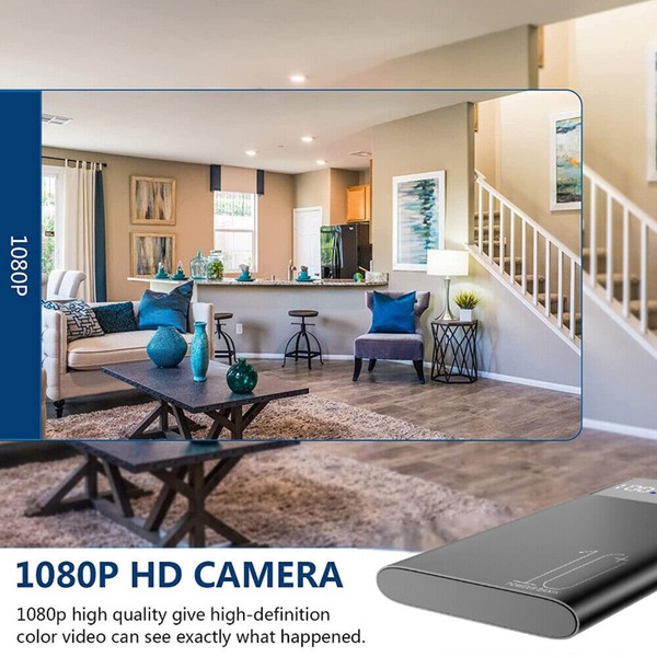 Modern living room with high-definition surveillance camera ad.