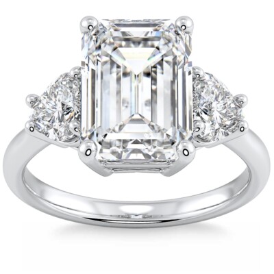 Certified 2.50 - 5.50Ct Emerald & Heart Shape Diamond Engagement Ring 14k Gold