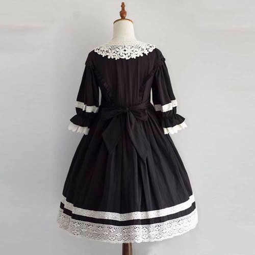 Pre-owned Handmade Custom Made To Order Sweet Lolita Vintage Bow High Waist Dress Plus 1x-10x L102 In Black/white
