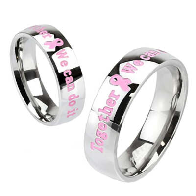Rosalind:  Together We Can Do It  Pink Ribbon Stainless Steel Fashion Ring
