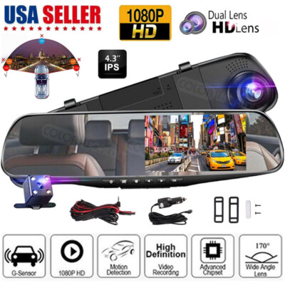 Dual Lens 1080P HD Car Auto DVR Mirror Dash Cam Recorder+Rear View Camera