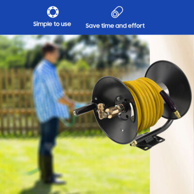 Pressure Washer Hose Reel w/ Swivel Base &Hand Crank 4000 PSI FOR 3/8''x100' Hose