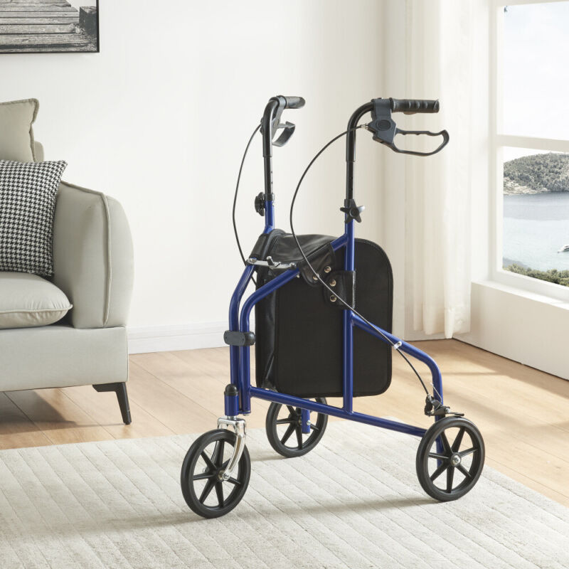 3-Wheel Folding Mobility Walker Lightweight Mobility Aid With Lockable Brakes