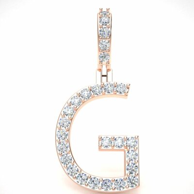 Pre-owned Jewelwesell 14k Gold Round Diamond Single Row 1" Letter 'g' Initial Pendant Necklace 0.48ct