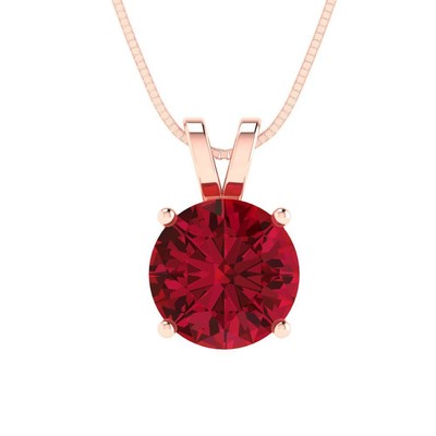 2.5ct Round Cut Solitaire Simulated Ruby Rose Gold Pendant with 18'' Chain
