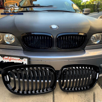 Pair Gloss Black Front Kidney Grill Grille for BMW E46 Coupe 330Ci LCI 2003-2006