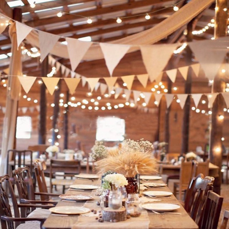1 Pcs Rustic Jute Hessian Burlap Lace Bunting Shabby Chic Wedding