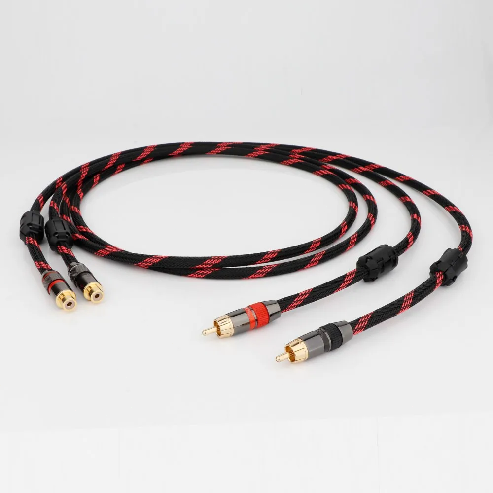 Pair OFC Shielded Dual-RCA Male to Female Extension Hifi Audio Cable Line