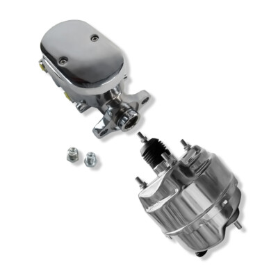 Chrome 8'' Dual Diaphragm Brake Booster Bendix Style & Master Cylinder 1'' Bore GM
