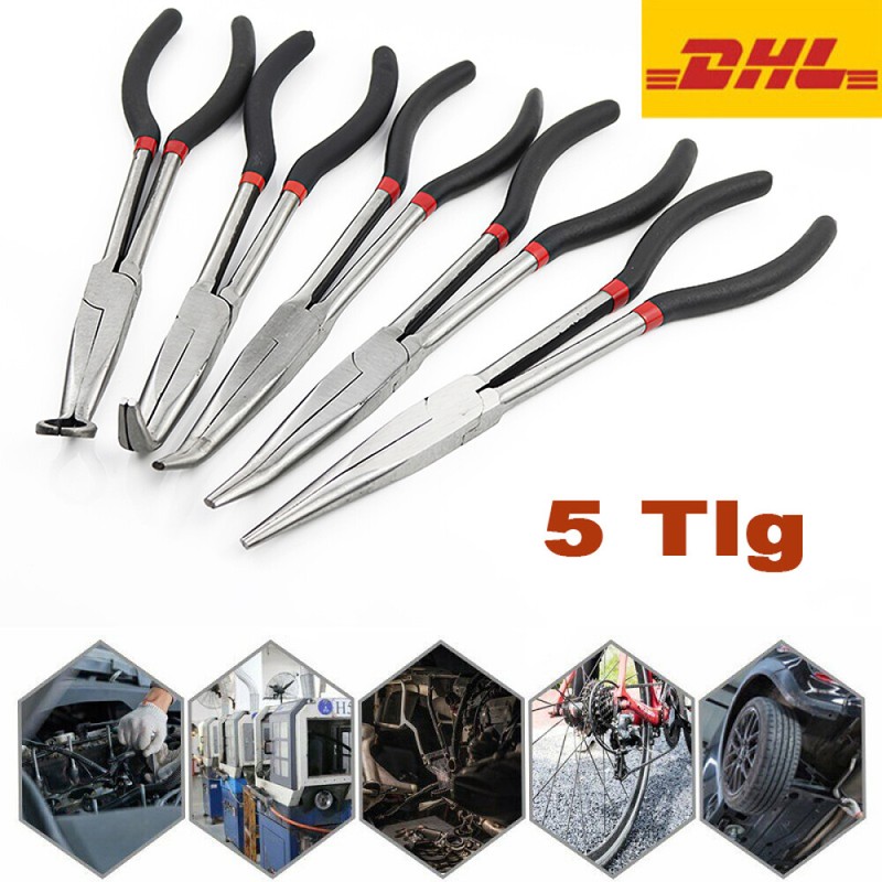 5 Tlg Spitzzange Set 280mm Extra Lang Flachzange Radiozange Telefonzange Zange