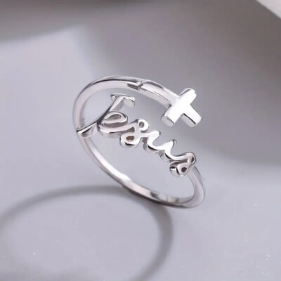 Cross Ring Adjustable Jewelry Gift Women Stainless Steel Silver