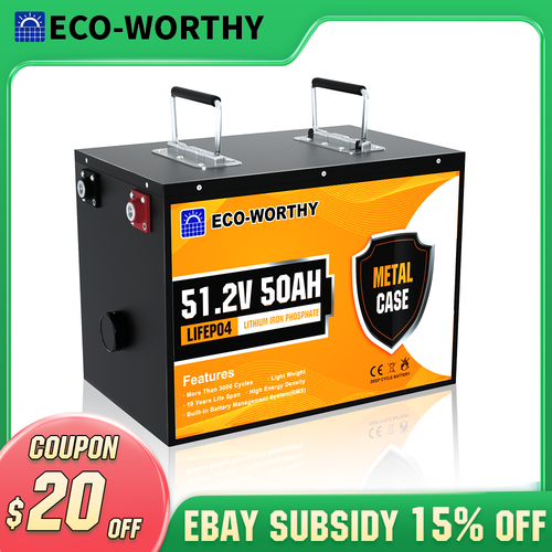 ECO-WORTHY 48V 50Ah LiFePO4 Lithium Battery Metal Case Deep Cycles for Golf cart