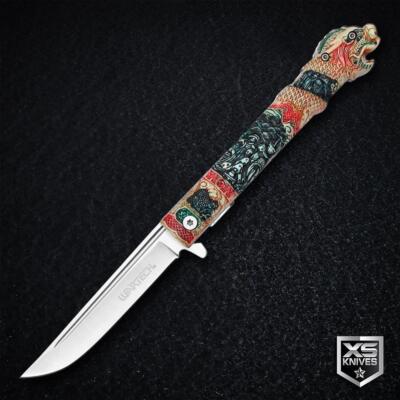 Fantasy DRAGON KATANA Spring Assisted Flip Open Folding POCKET KNIFE 3D Printed