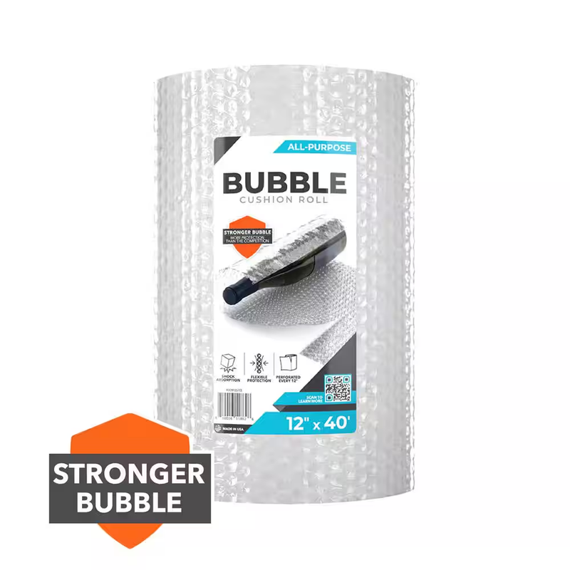 Bubble Cushion Wrap 12in x 40ft Clear Packing Roll Fragile Item Protection