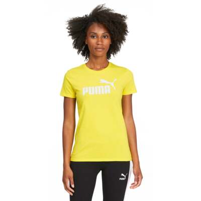 

Футболка с круглым вырезом и коротким рукавом с логотипом Puma Essentials, женские повседневные топы размера, Желтый
