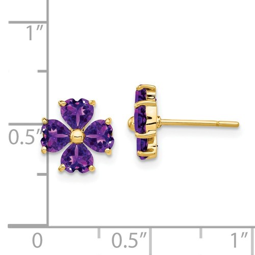 Pre-owned Goldia 14k Heart-shaped Amethyst Flower Post Earrings In Yellow