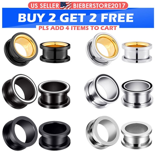 2PCS Ear Gauges Stainless Steel Screw Fit Flesh Tunnels Ear Expander Plugs