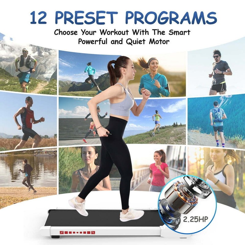 White 2.25HP Portable Mini Treadmill with Remote Control: Under Desk Walking Pad