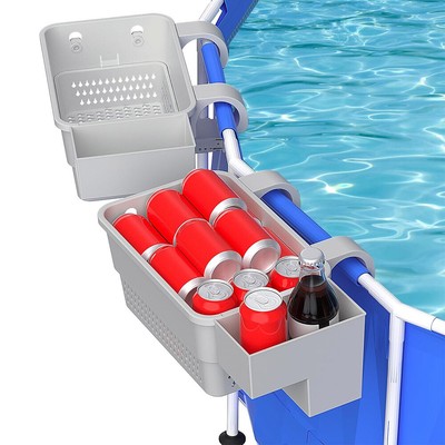 2 Pack Poolside Storage Basket Above Ground Pool Accessories with Cup Holder