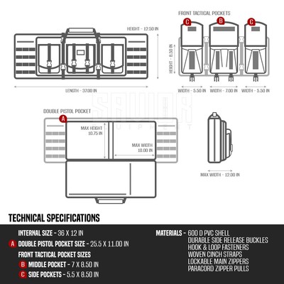 [Savior Equipment] 36" - 55" Double Carbine Rifle Long Gun Padded Case Range Bag