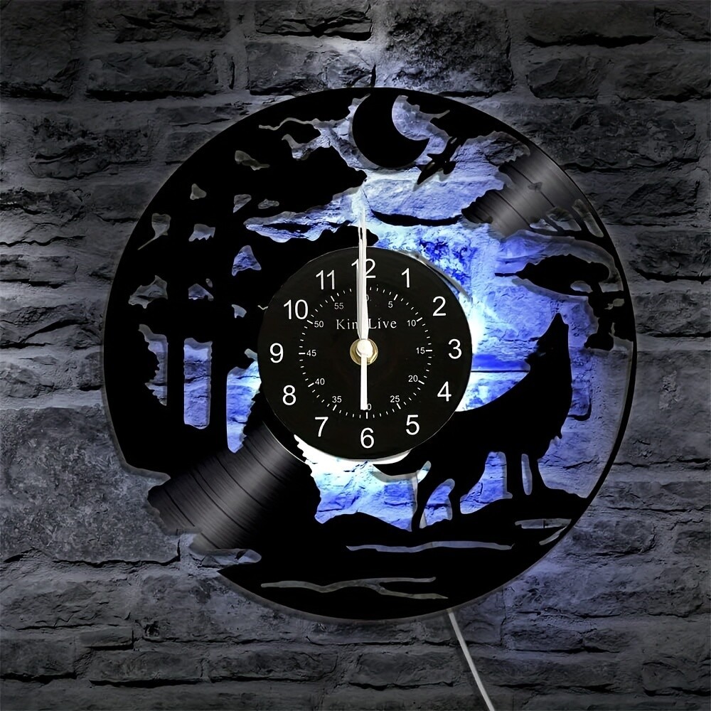 Wolf Theme Wall Clock, Silent Clock For Living Room Bedroom 