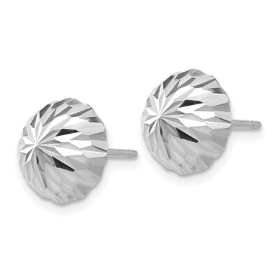 Pre-owned Superdealsforeverything Real 14kt White Gold Polished & Diamond-cut Half Ball Post Earrings