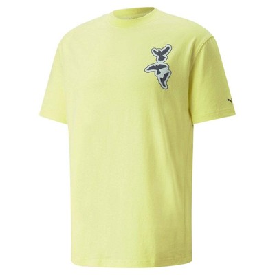 

Puma Nmj X Relaxed Crew Neck Футболка с коротким рукавом Мужские желтые повседневные топы 535729, Желтый, Puma Nmj X Relaxed Crew Neck Short Sleeve T-Shirt