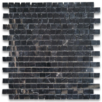 N29P Nero Marquina Black Marble Hand Clipped Random Broken Mosaic Tile