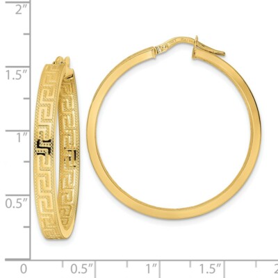 Pre-owned Skyjewelers Real 14kt Yellow Gold Greek Key Hoop Earrings
