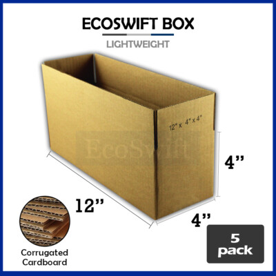5 12x4x4 EcoSwift Cardboard Packing Moving Shipping Boxes Corrugated Box Cartons