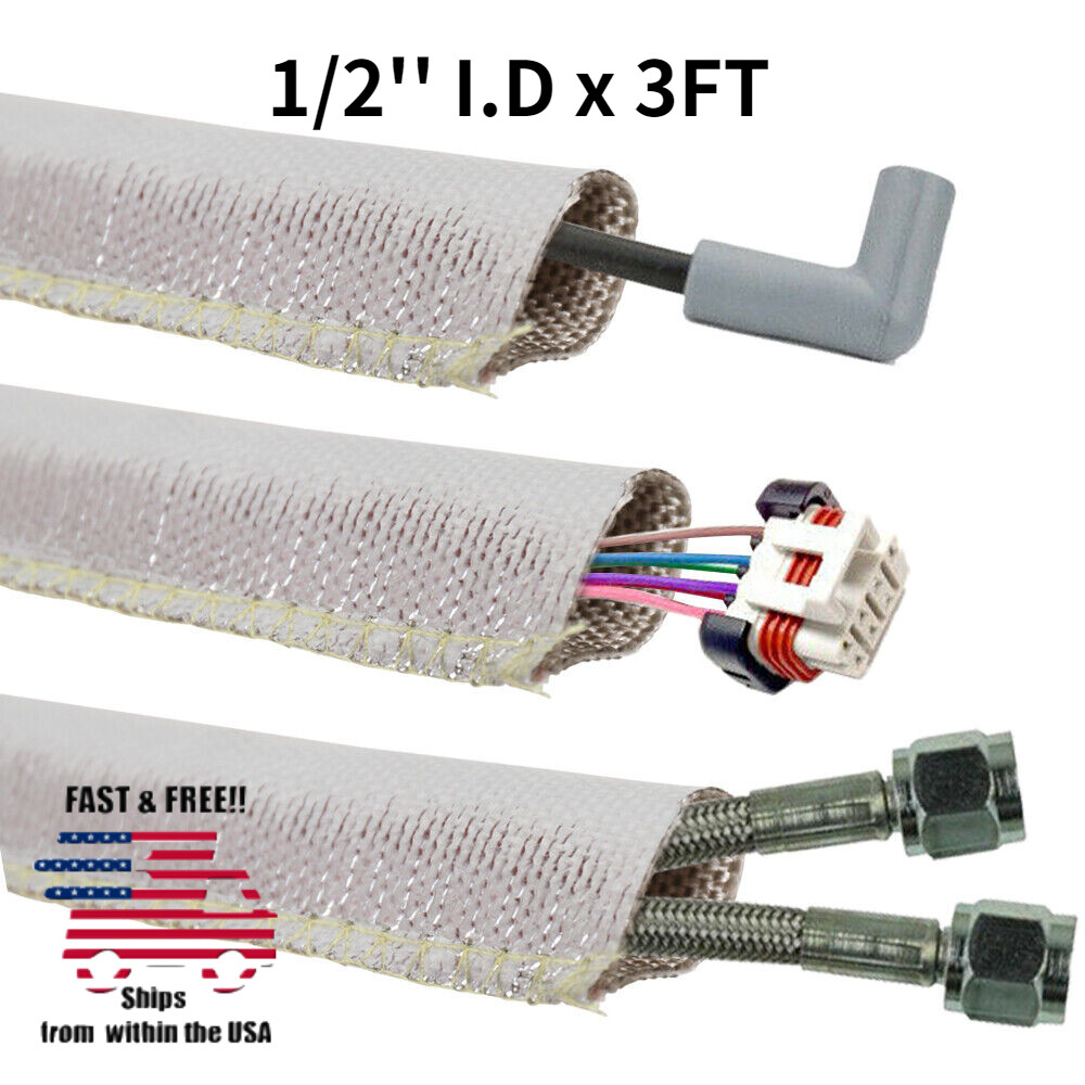 Metallic Heat Shield Sleeve Insulated Wire Hose Cover Wrap Loom Tube 1/2" 3 Ft