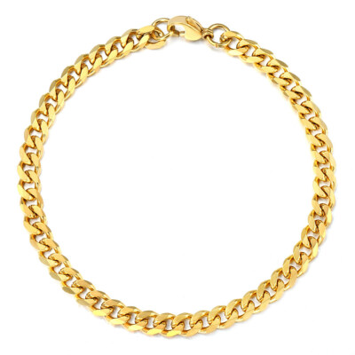 Men's Gold Plated Stainless Steel Curb Cuban Chain Link Bracelet 3/5/7/9/11 mm