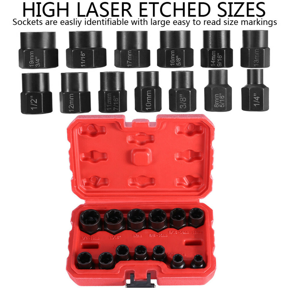 13pcs Damaged Lug Nut Remover Twist Socket Set Extractor Tool 819mm