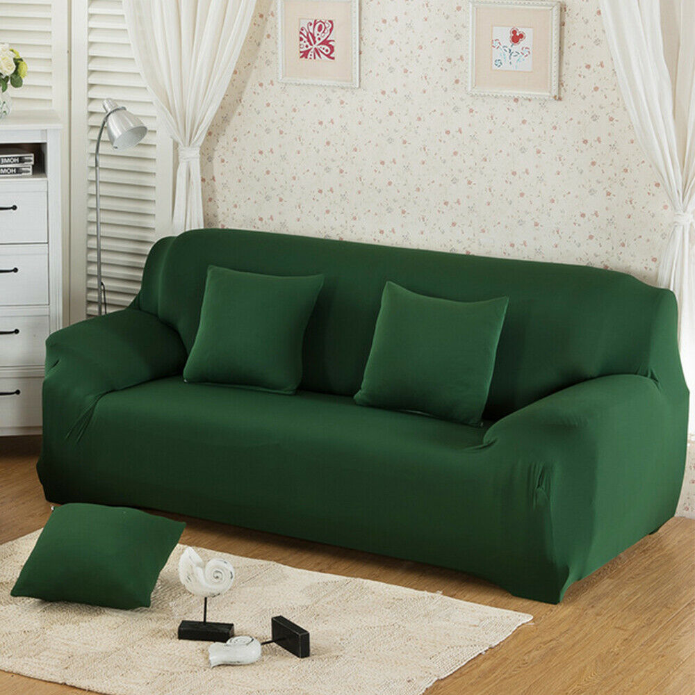Color:Dark Green:Stretch Spandex Chair Sofa Couch Cover 1/2/3/4 Seat Elastic Slipcover Protector